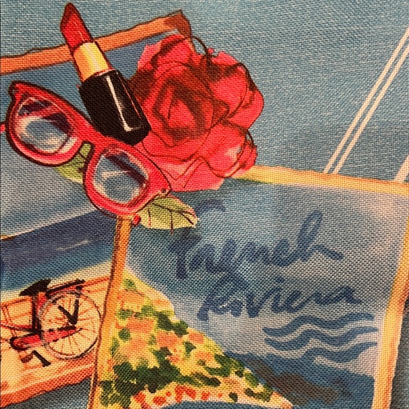 Lancôme Blue Large Tote with French Riviera Girl Graphic Design Beach Rose